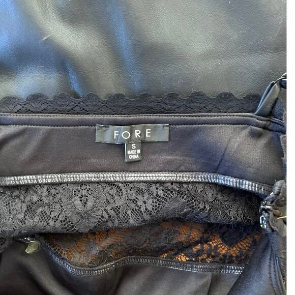 Y2K Faux Black Leather Lace Babydoll Mini Dress Small Dark Romance Whimsigoth - Picture 5 of 8